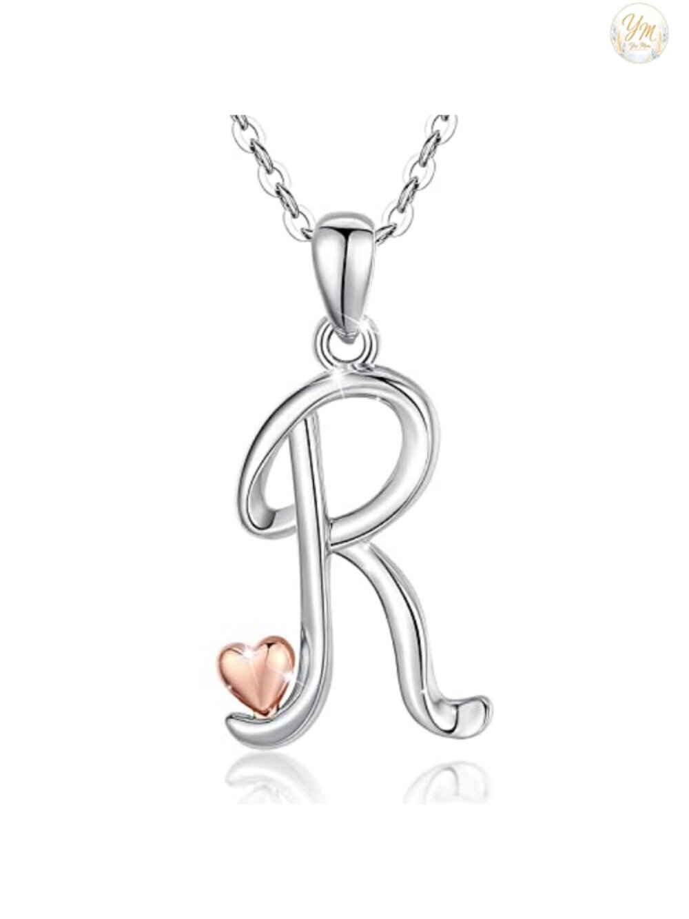 925 Sterling Silver Initial Necklace with Rose Gold Heart 18 Inch Pendant